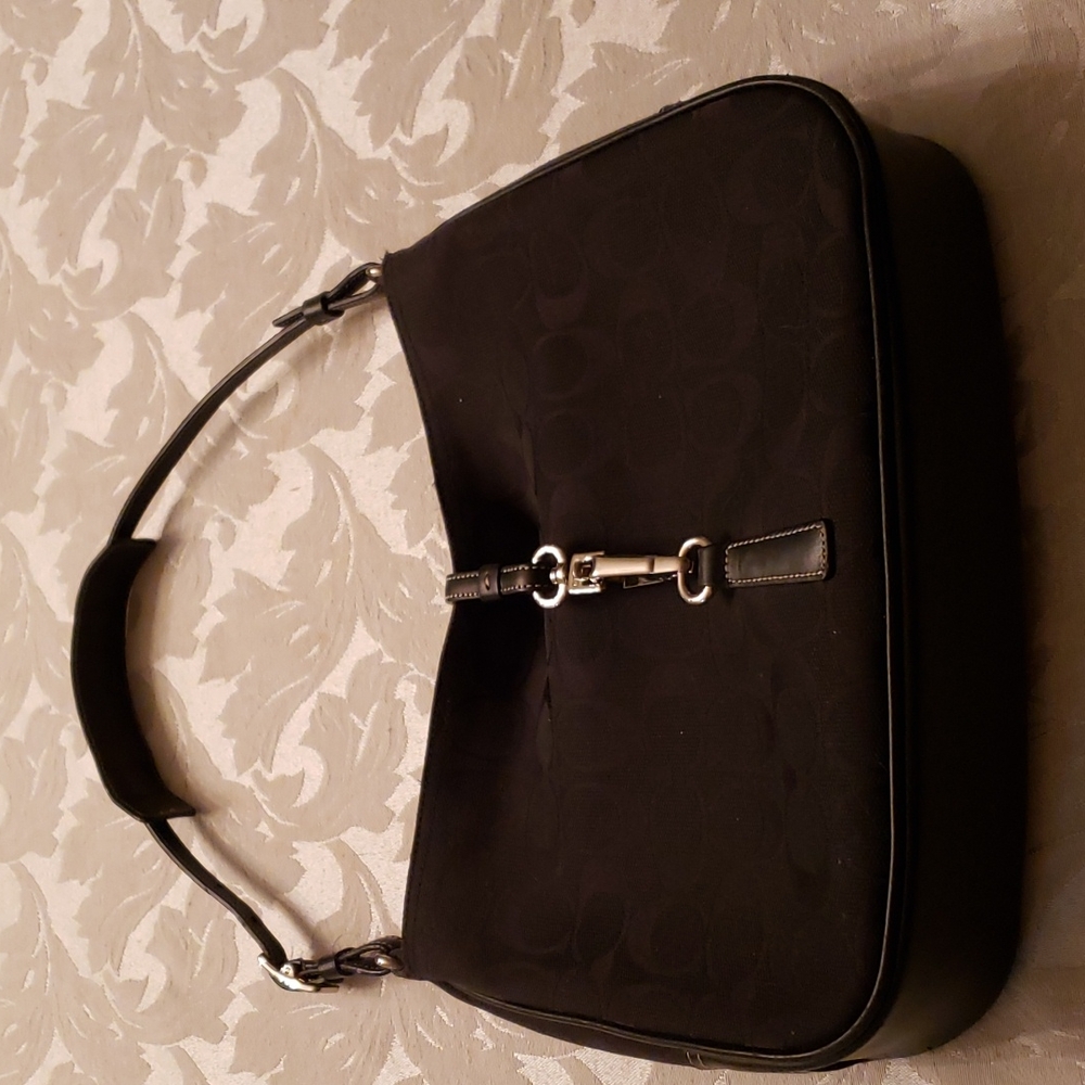 Coach purse-Black Signature fabric, leather trim, silver hardware. Excel…